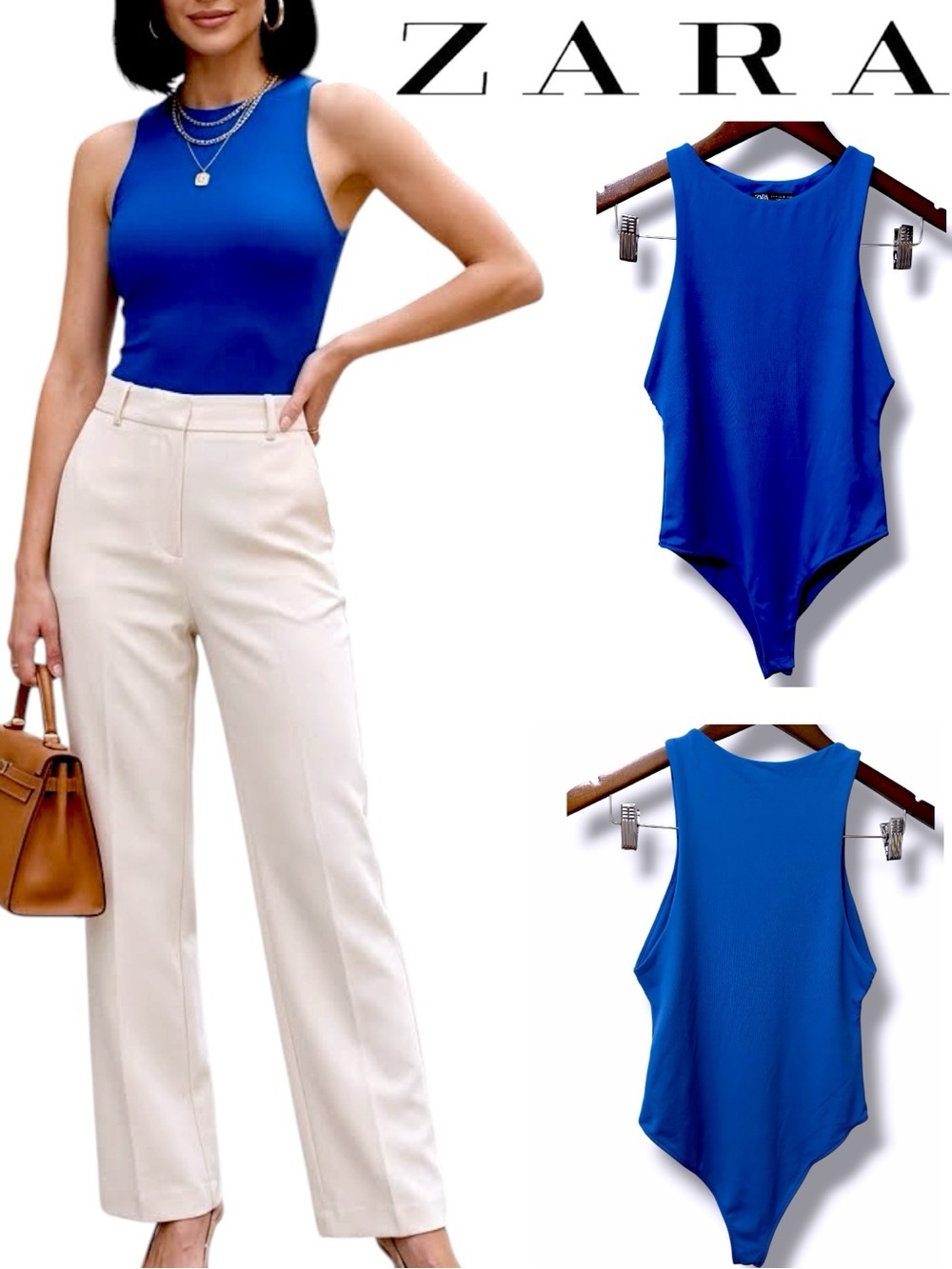 ZARA | EUC Turkey Bright Royal Blue High Neck Stretch Sleeveless Bodysuit (S)